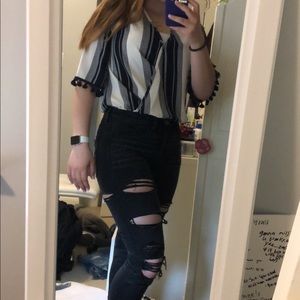 Striped flowy top with arm detail